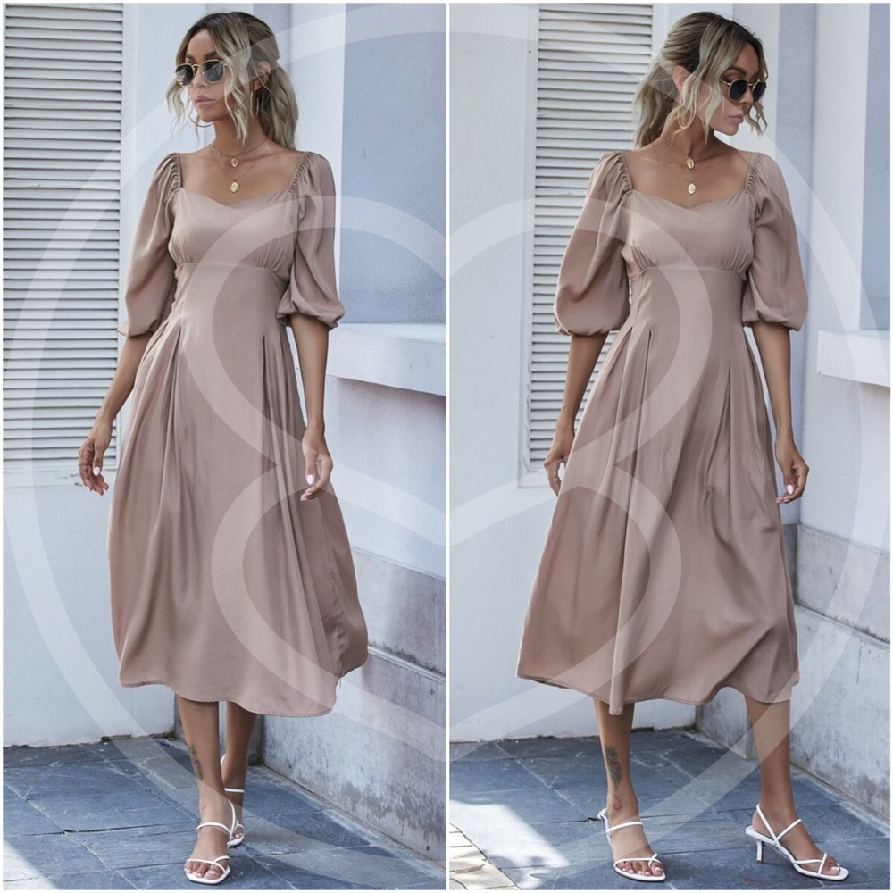 RUST  Sweetheart neck short sleeve midi dress - Picture 4 of 6
